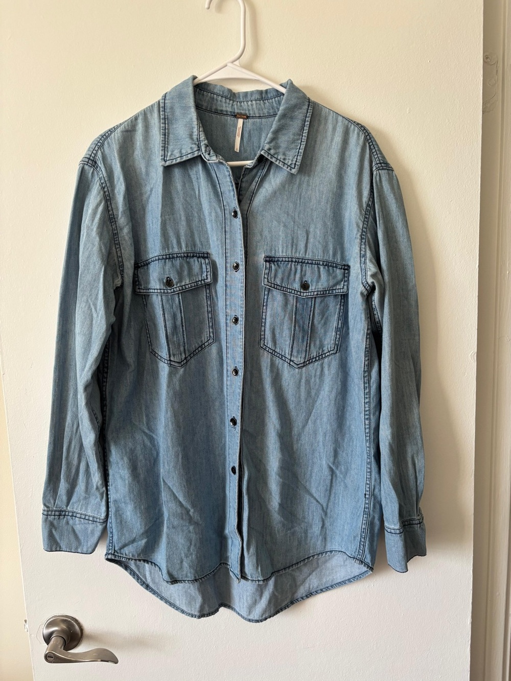 Free People Light Blue Denim Button-Down Shirt